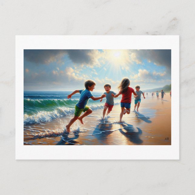 Children Playing On A Sunny Beach,  Postcard (Front)