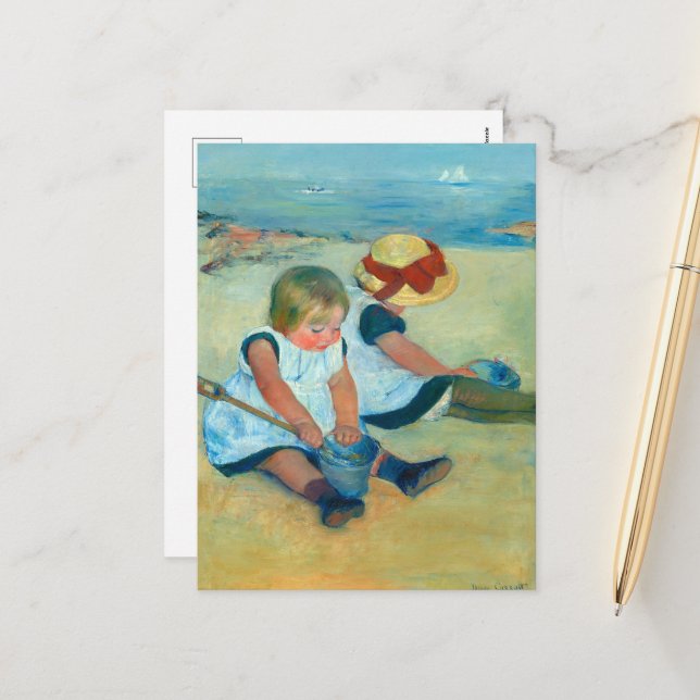 Children Playing on the Beach by Mary Cassat Holiday Postcard (Front/Back In Situ)