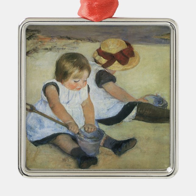 Children Playing on the Beach by Mary Cassatt Metal Ornament (Front)