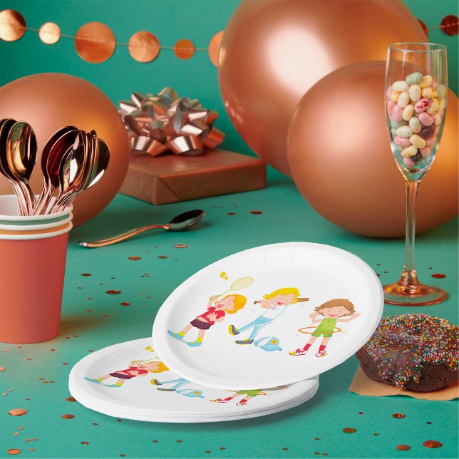 Children Playing Sport Paper Plate (Creator Uploaded)