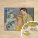 Children Playing with a Cat | Mary Cassatt Jigsaw Puzzle<br><div class="desc">Children Playing with a Cat (1908) by American impressionist artist Mary Cassatt. Original fine art painting shows a portrait of a mother with her young children playing with a cat. 

Use the design tools to add custom text or personalise the image.</div>