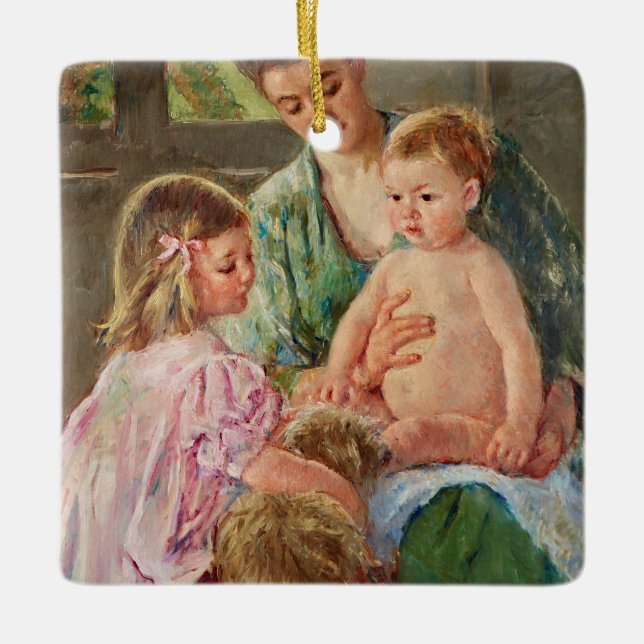 Children Playing with a Dog by Mary Cassatt Ceramic Ornament (Front)