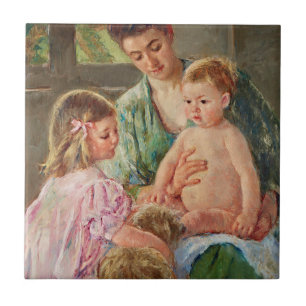 Children Playing with a Dog by Mary Cassatt Ceramic Tile