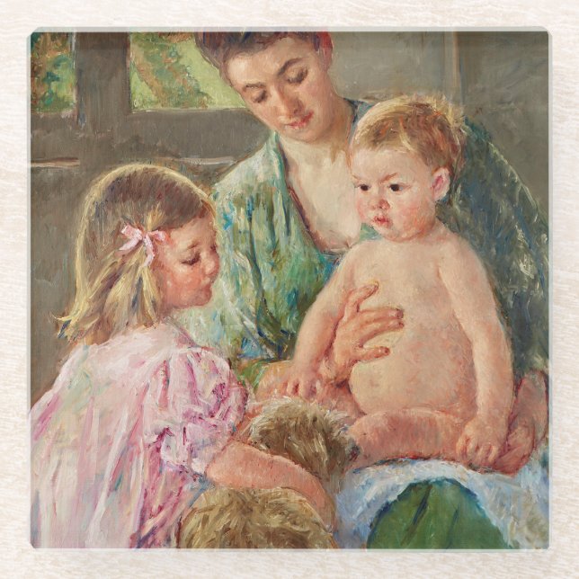 Children Playing with a Dog by Mary Cassatt Glass Coaster (Front)