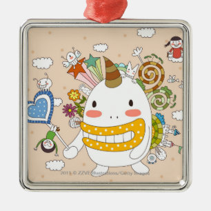 Children playing with monster metal tree decoration