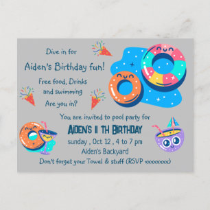 Children pool party birthday postcard