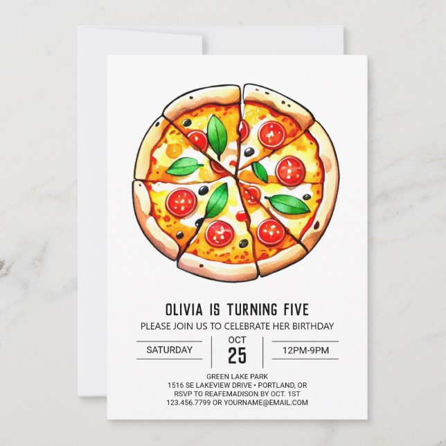 Children Printable Pizza Birthday Invitation (Front)
