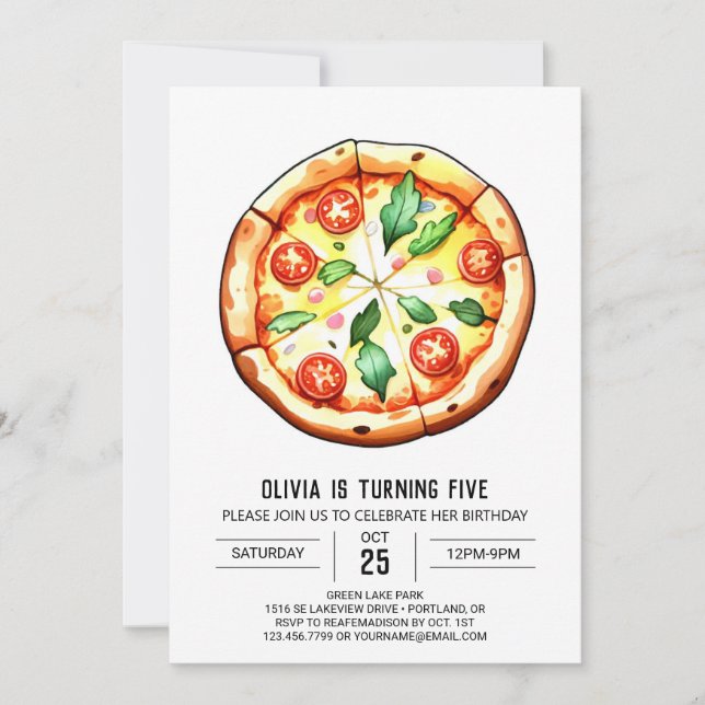 Children Printable Pizza Birthday Invitation (Front)