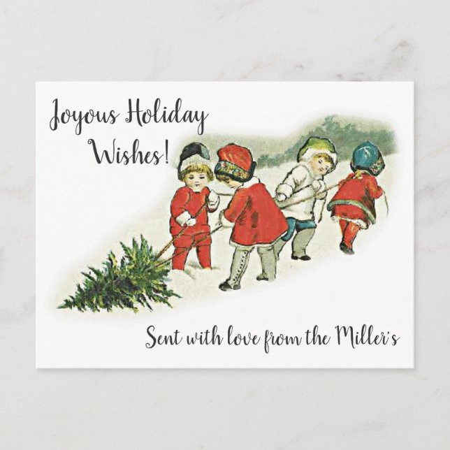 Children pulling a tree Vintage Image Postcard (Front)