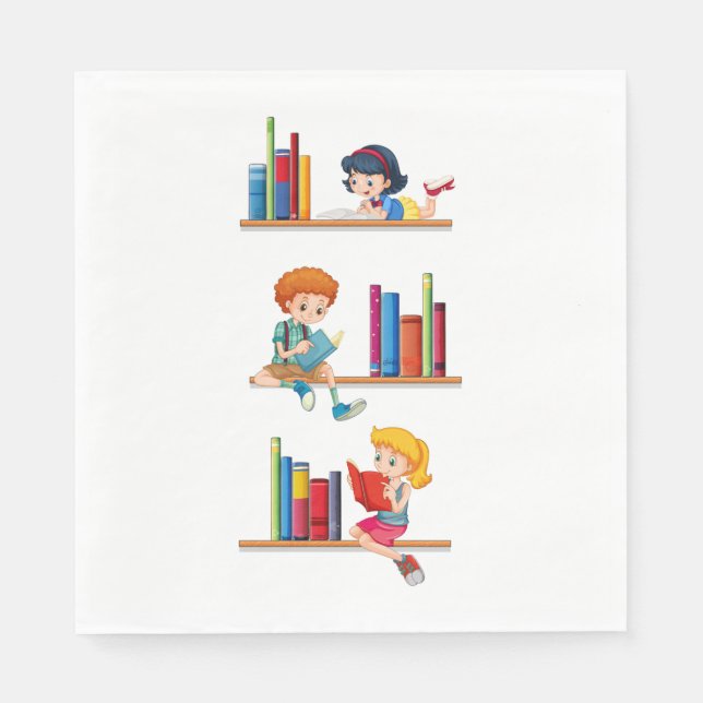 Children Reading Books Napkin (Front)