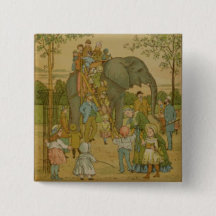 Children Riding on the Elephant (litho) 15 Cm Square Badge
