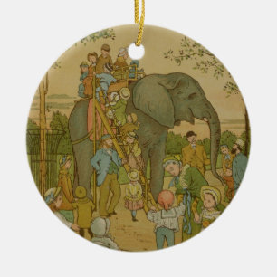 Children Riding on the Elephant (litho) Ceramic Ornament