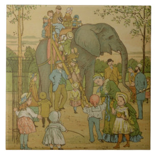 Children Riding on the Elephant (litho) Ceramic Tile
