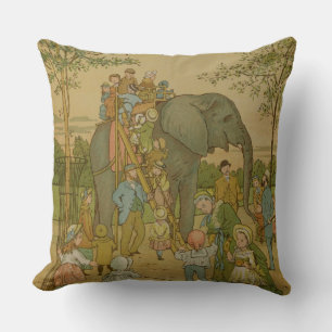 Children Riding on the Elephant (litho) Cushion
