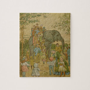 Children Riding on the Elephant (litho) Jigsaw Puzzle