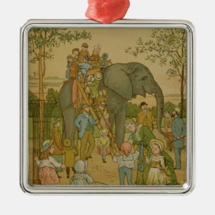 Children Riding on the Elephant (litho) Metal Tree Decoration