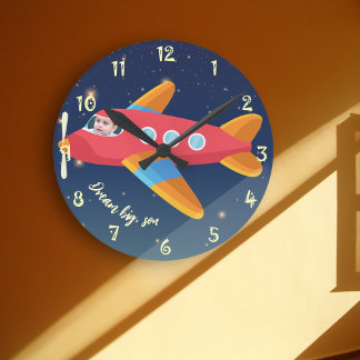 Children Room Decor - Dream Big Aeroplane Pilot Round Clock