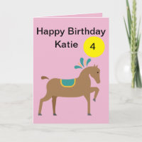 Children’s editable cute cartoon horse age card