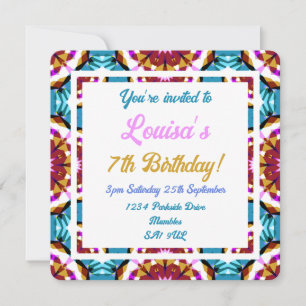 Children’s Fun Blue Pink Brown Tropical Birthday I Invitation