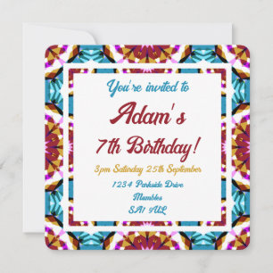 Children’s Fun Blue Pink Brown Tropical Birthday Invitation