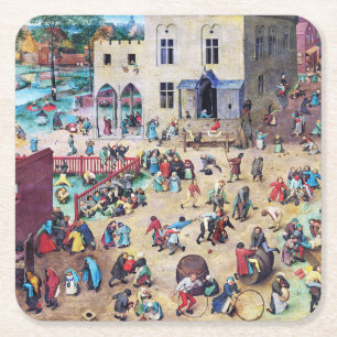 Children’s Games, Pieter Bruegel Square Paper Coaster
