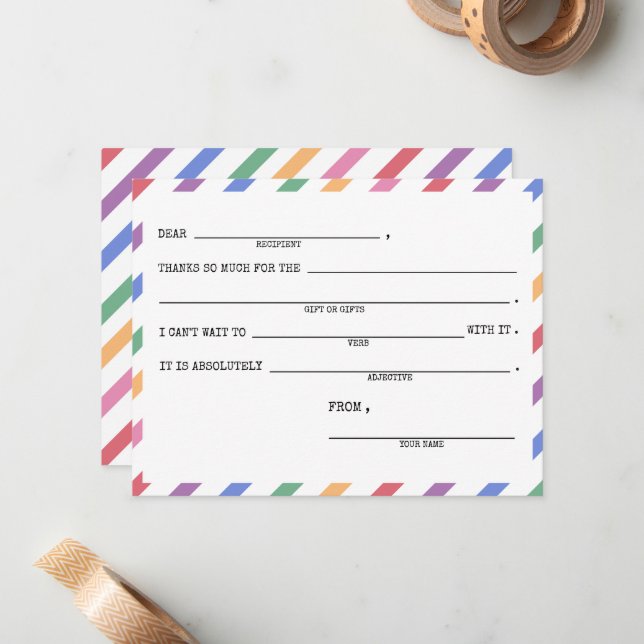 Children’s Rainbow Thank You Cards - Set of 10 (Front/Back In Situ)