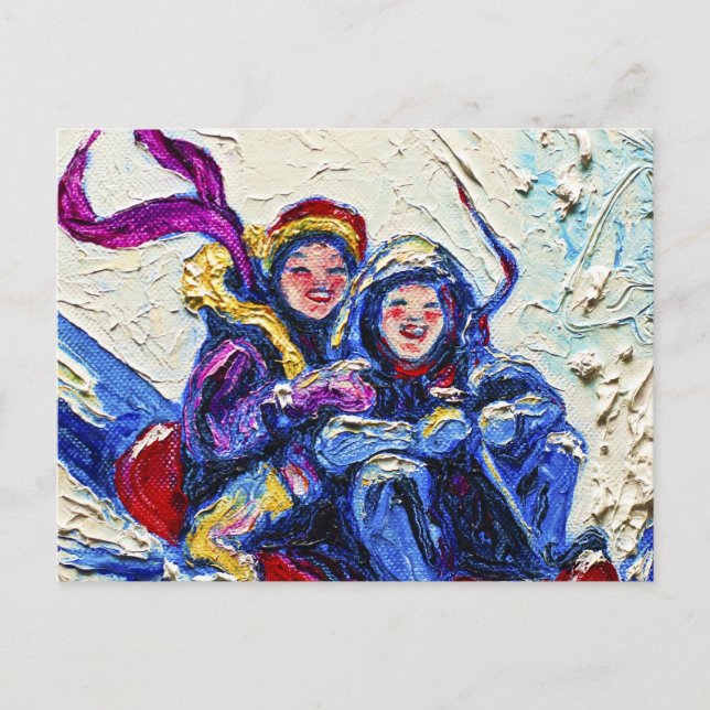 Children Sledding Painting Postcard (Front)