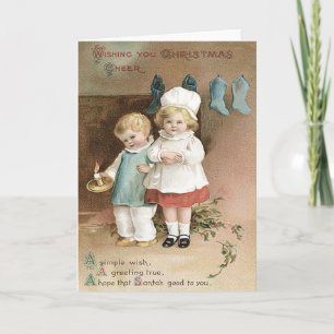 Children Stockings Holly Candle Holiday Card