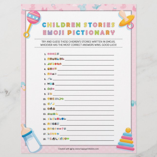 Children Story Emoji Pictionary [Baby Basics Pink] Custom Letterhead (Front)