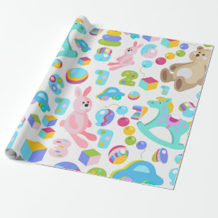 Children Toy Pattern With Teddy Bear Wrapping Paper