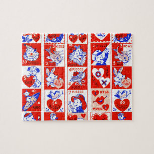 Children Valentine Greeting Hugs Kisses Red White Jigsaw Puzzle