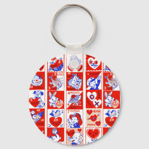 Children Valentine Greeting Hugs Kisses Red White Key Ring