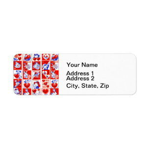 Children Valentine Greeting Hugs Kisses Red White Return Address Label