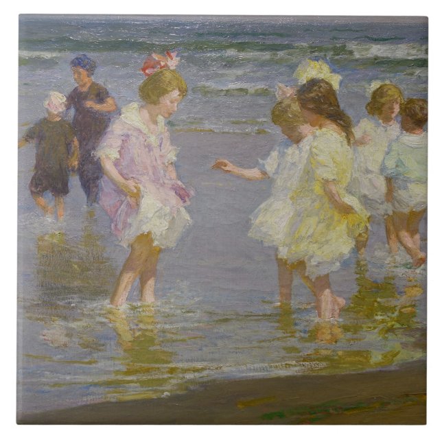 Children Wading on the Beach (by E.H. Potthast) Ceramic Tile (Front)