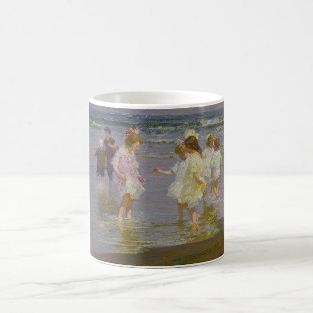 Children Wading on the Beach (by E.H. Potthast) Coffee Mug (Center)