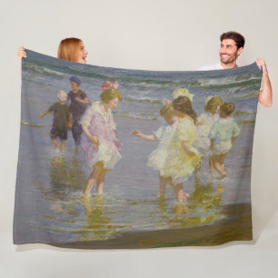 Children Wading on the Beach (by E.H. Potthast) Fleece Blanket