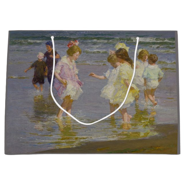 Children Wading on the Beach (by E.H. Potthast) Large Gift Bag (Front)
