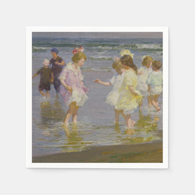 Children Wading on the Beach (by E.H. Potthast) Napkin (Front)