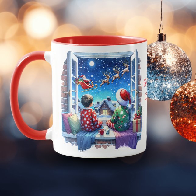 Children Watching Santa's Sleigh Personalised Mug (Creator Uploaded)