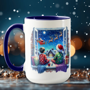 Children Watching Santa's Sleigh Personalised Mug