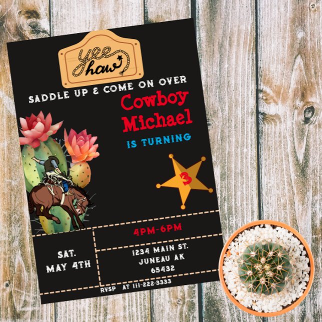  Children Wild West Cactus Birthday Boy  Magnetic Invitation (Creator Uploaded)