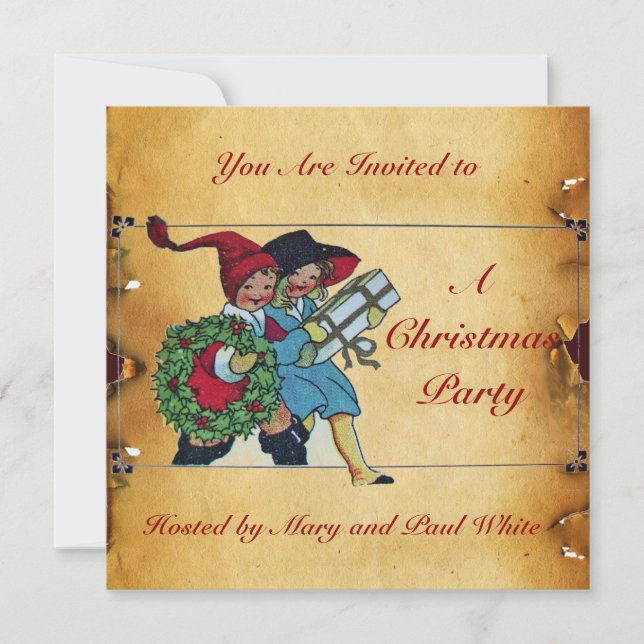 CHILDREN WITH CHRISTMAS GIFTS champagne metallic Invitation (Front)