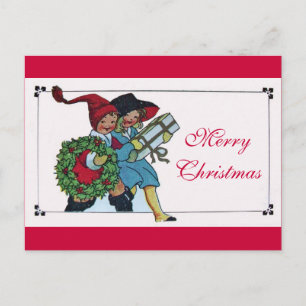 CHILDREN WITH CHRISTMAS GIFTS HOLIDAY POSTCARD