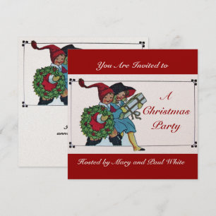CHILDREN WITH CHRISTMAS GIFTS white red Invitation