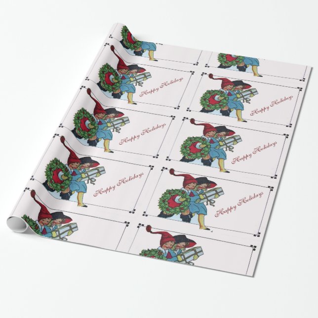 CHILDREN WITH CHRISTMAS GIFTS WRAPPING PAPER (Unrolled)