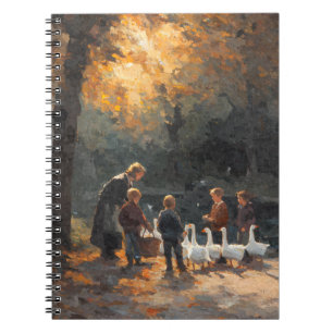 Children with Geese Autumn Sunlight Art Notebook