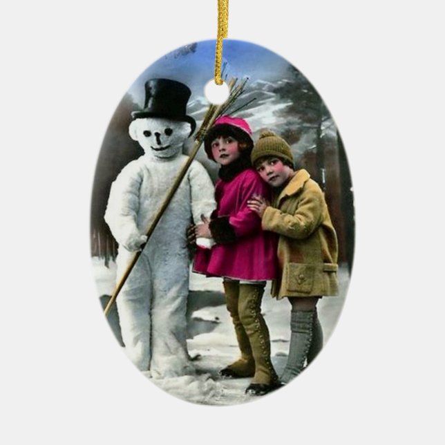 CHILDREN WITH SNOWMAN CERAMIC TREE DECORATION (Front)