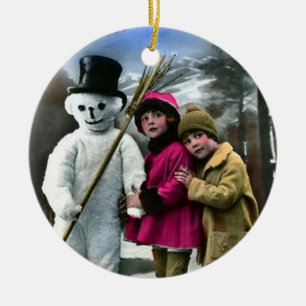 CHILDREN WITH SNOWMAN CERAMIC TREE DECORATION