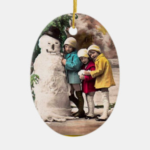 CHILDREN WITH SNOWMAN CERAMIC TREE DECORATION