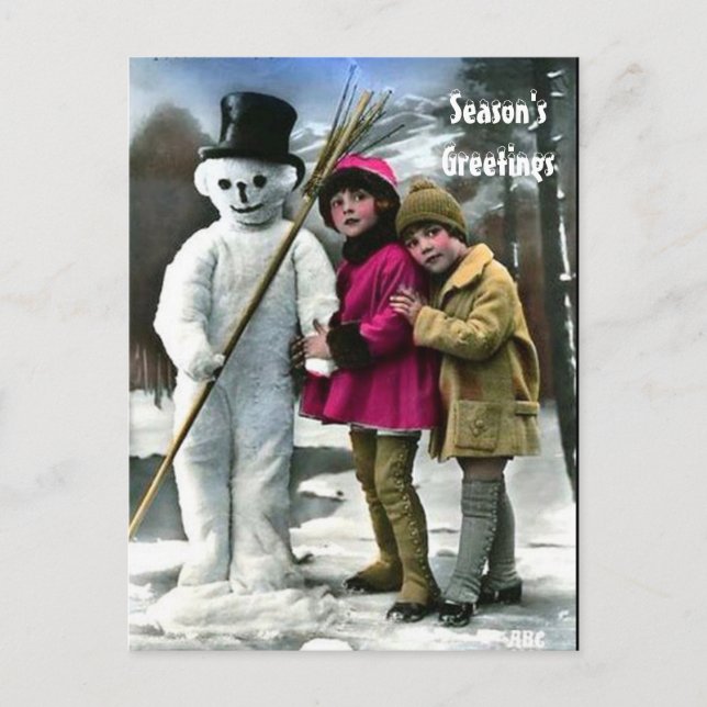 CHILDREN WITH SNOWMAN POSTCARD (Front)